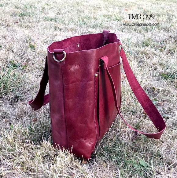 Soft leather tote, Burgundy color - Picture 5 of 7